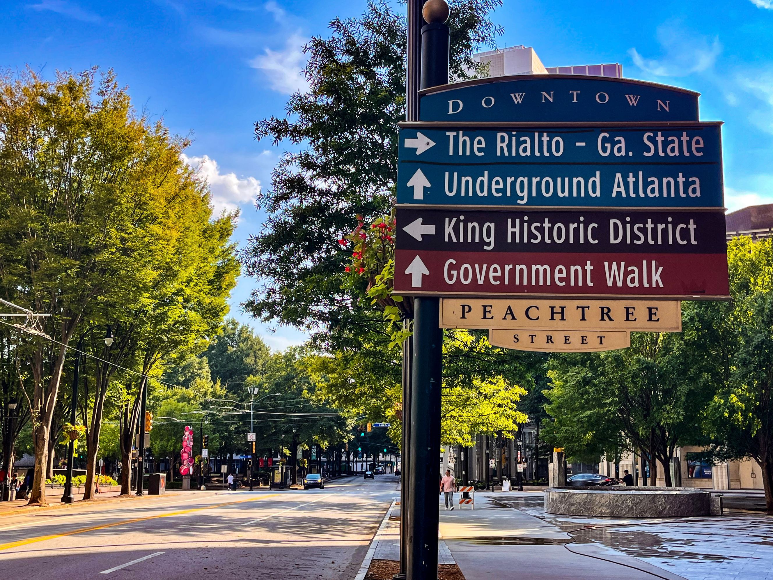 Street sign on Peachtree street in downtown Atlanta.